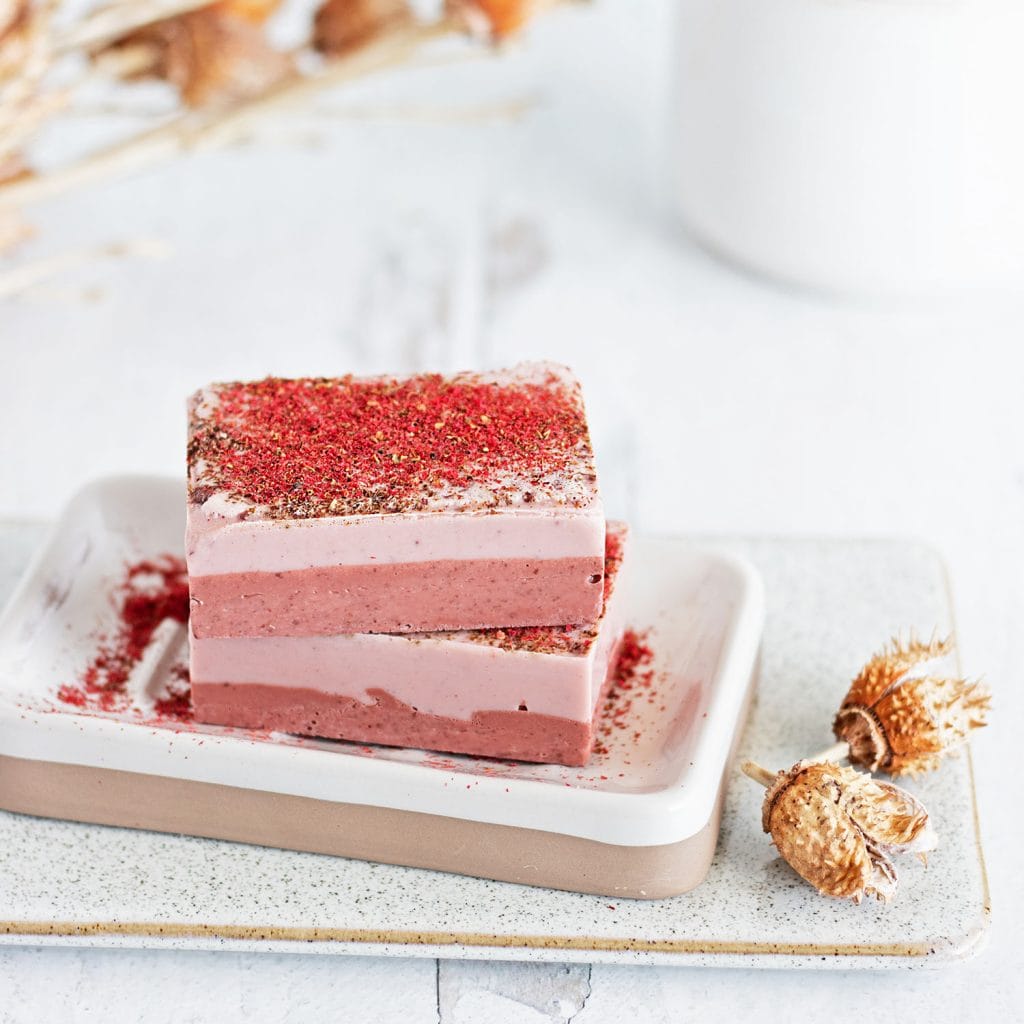 A fruity, sweet French perfection with just the right amount of pink, this pomegranate pink clay soap recipe is everything a luxurious handmade soap should be.