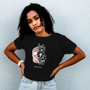 Caveira com Flores - T-shirt Motard