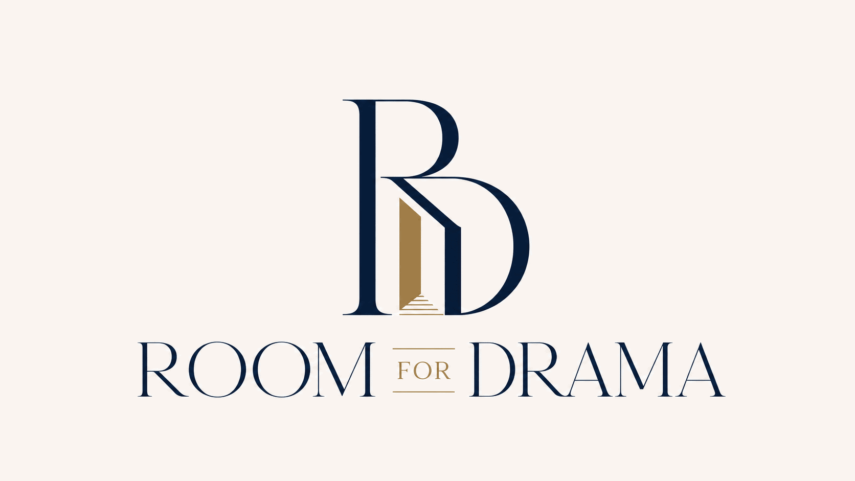 Room for Drama wordmark with an RD monogram forming a gold doorway