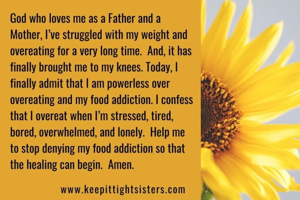 Image of prayers for overweight overeating, and food addiction with sunflower