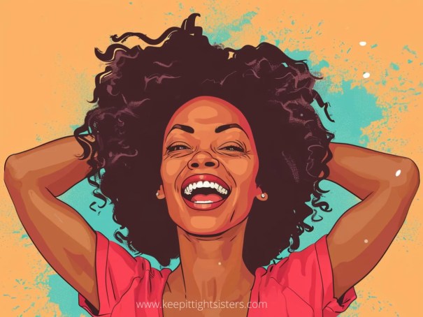 Keep It Tight Sisters image of woman laughing at intermittent fasting and menopause joke