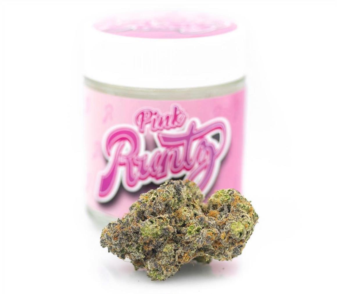 Buy Pink Runtz: Close-Up of Frosty Hybrid Cannabis Buds with Pink, Purple & Mint Hues | Zkittlez x Gelato Genetics, 20–25% THC