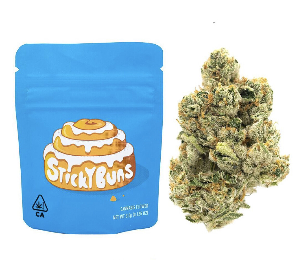 Sealed package of Berner Cookies Sticky Buns cannabis strain with Moonrock Online Shop logo