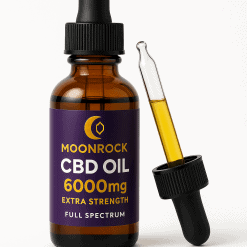 Moonrock Extra Strength CBD Oil 6000mg bottle with dropper on white background