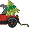 LARGE FONT: Jingle All The Way Merry Christmas and Model T Christmas Tree dragging lights