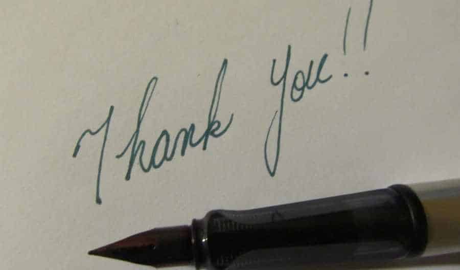 hand-written thank you note with fountain pen