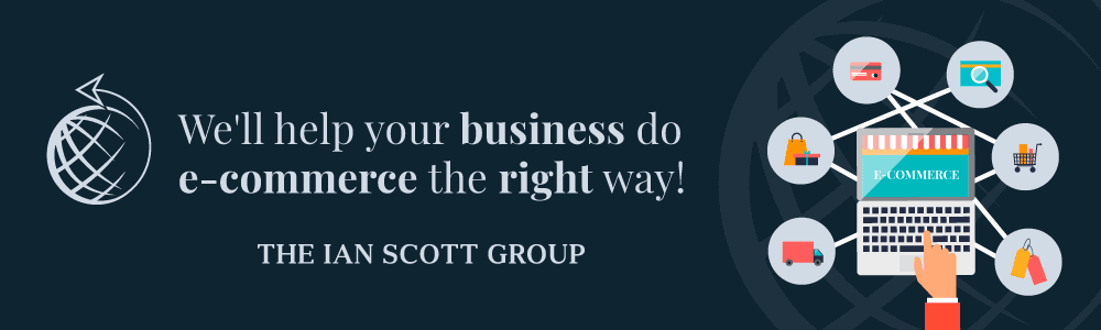e-commerce banner with the ian scott group logo and representation of e-commerce processes