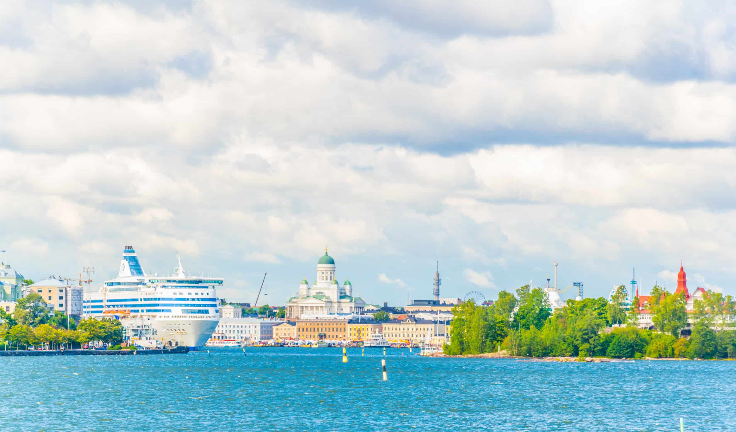 Helsinki waterfront with the cathedral in the distance.