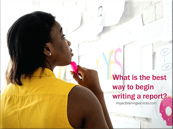 Image of a young woman wondering how to begin writing a report