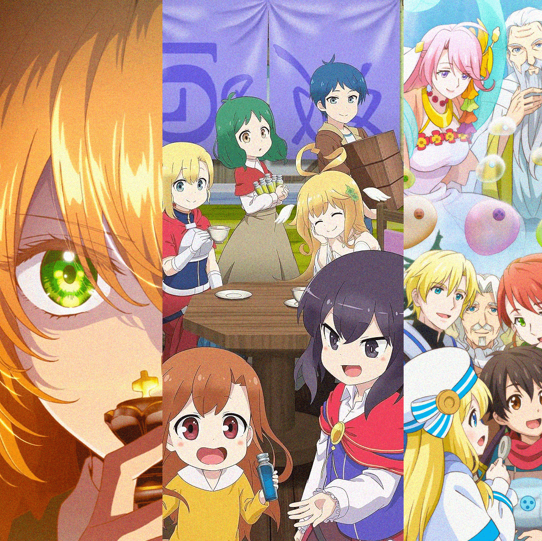 A collage of frames from different isekai anime shows.