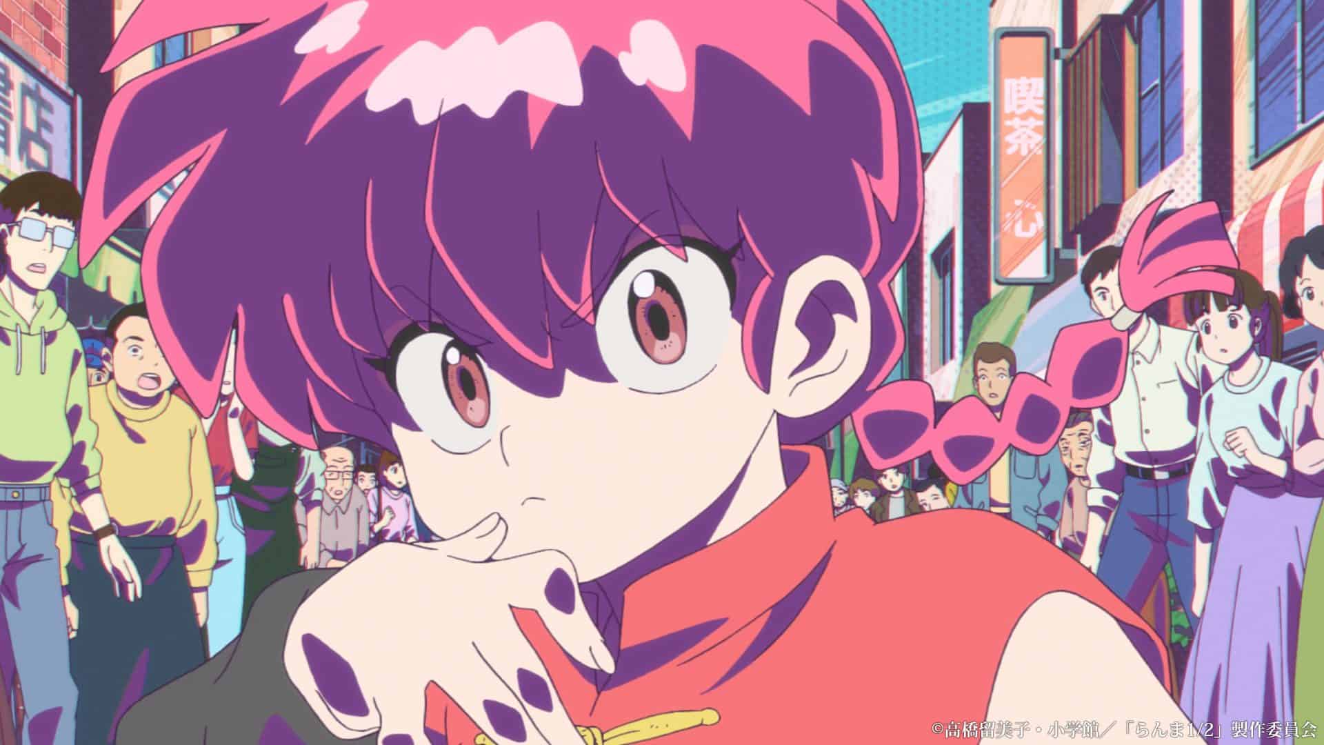Ranma standing in the middle of a crowd.
