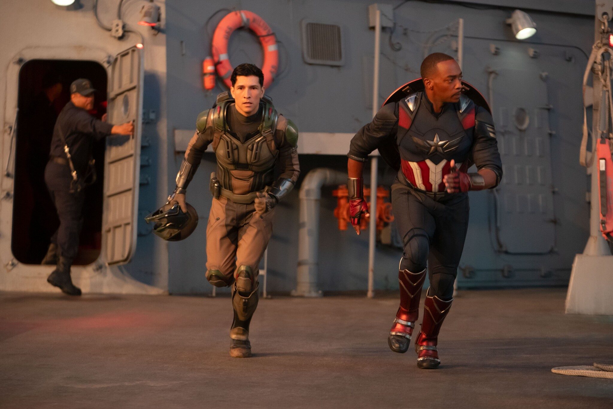 From left, The Falcon/Joaquin Torres (Danny Ramirez) and Captain America/Sam Wilson (Anthony Mackie).