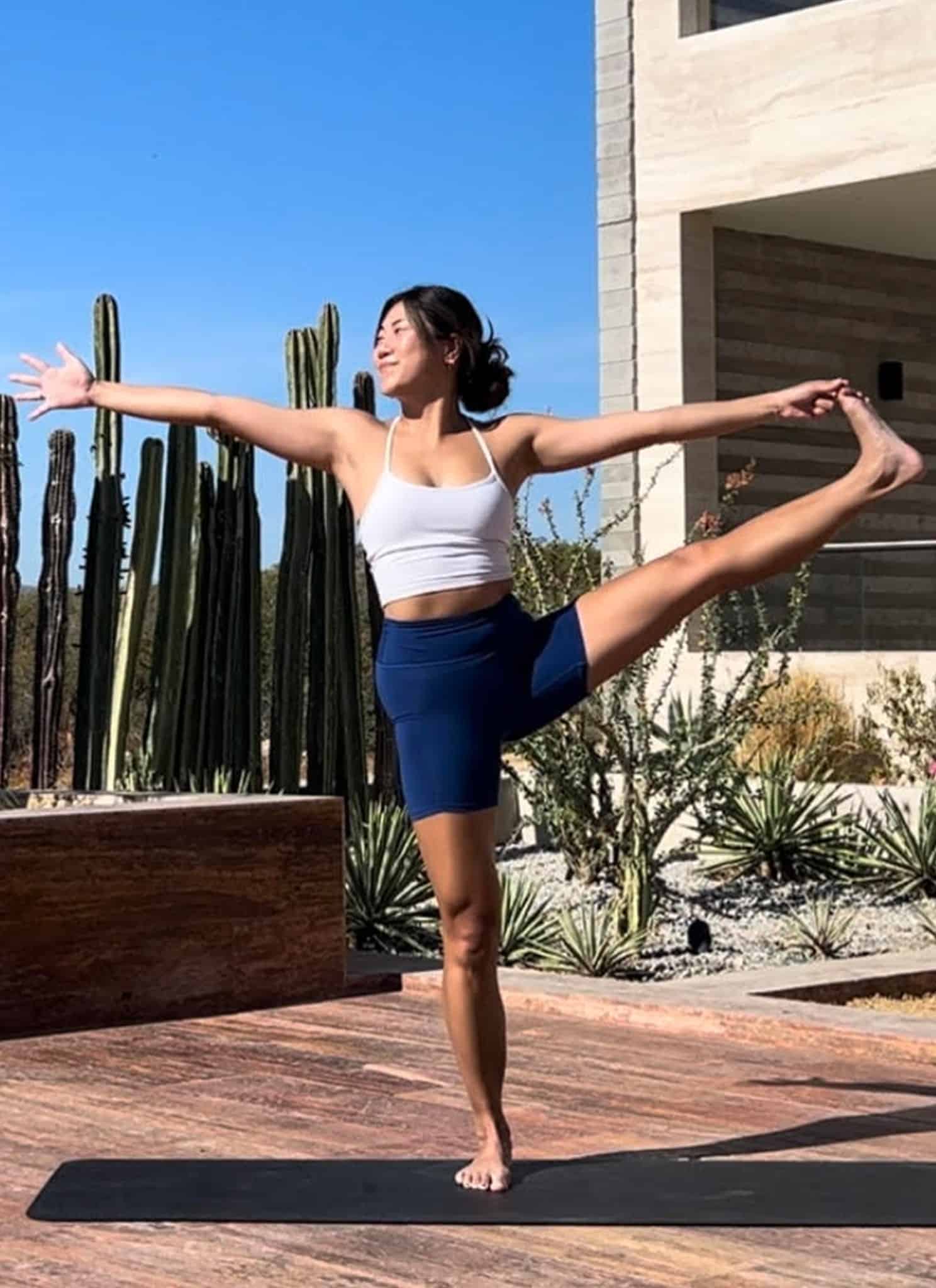 Kat Quach doing yoga.