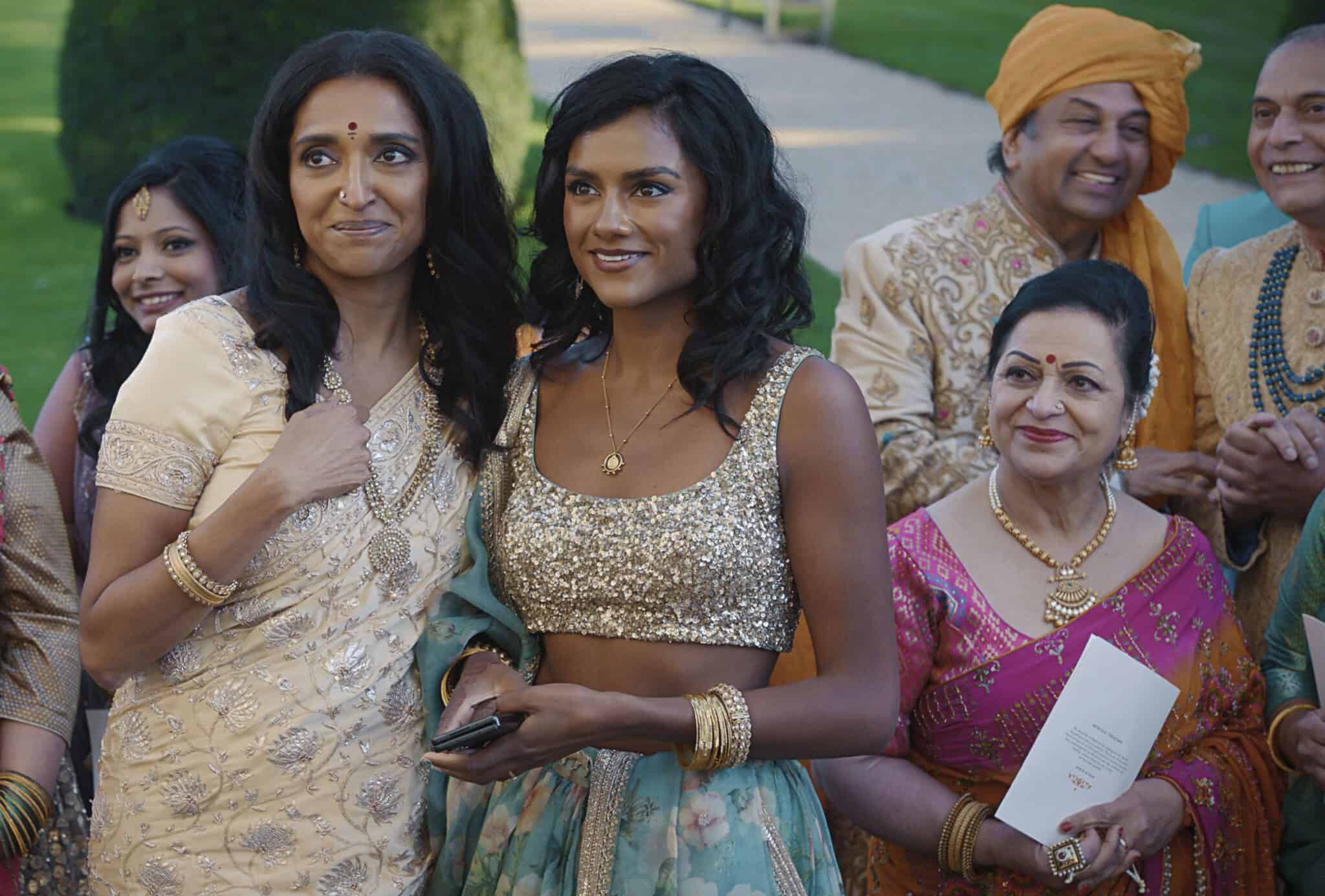 Sindhu Vee and Simone Ashley in traditional South Asian dress in "Picture This."