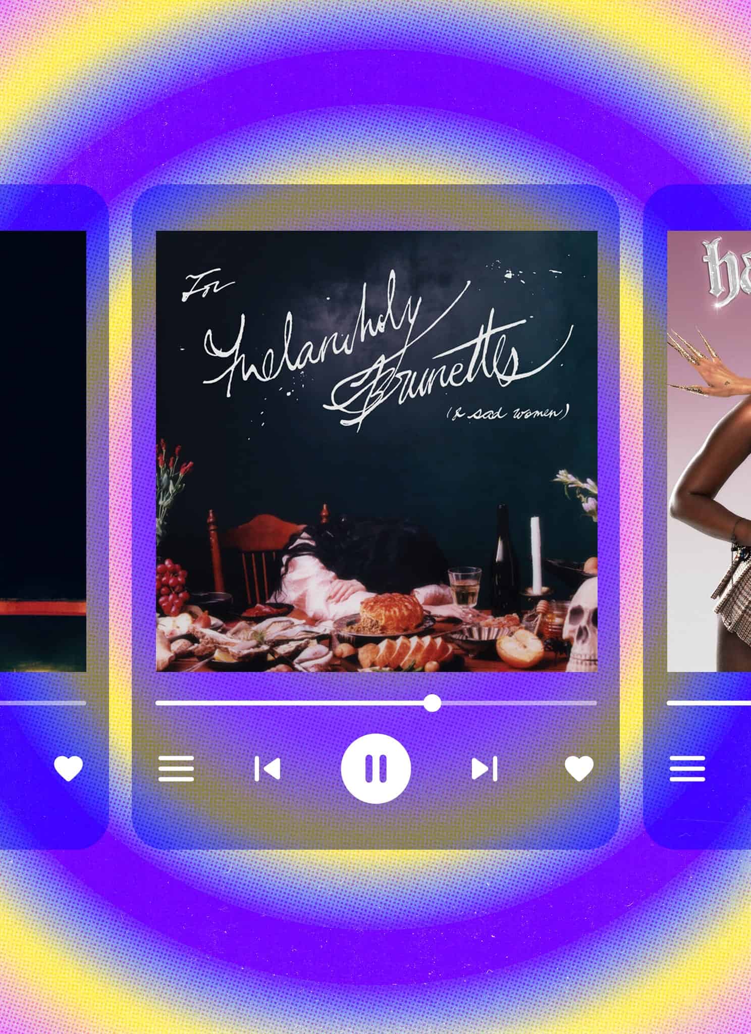 From left, cover art for “I’ll be happy when” by Lyn Lapid, “Orlando in Love” by Japanese Breakfast, and “Haute Couture” by Rhea Raj ft. Aliyah’s Interlude.