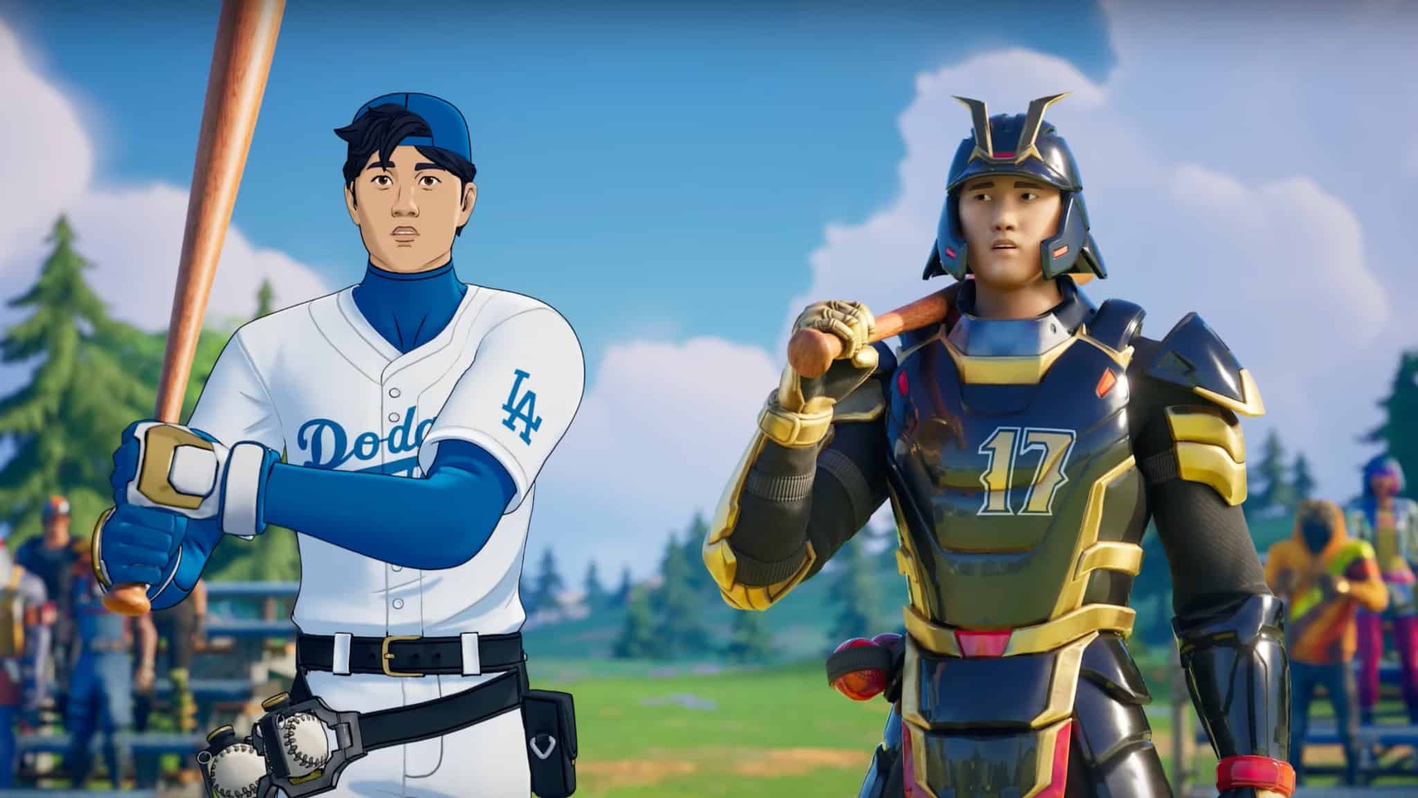 Shohei Ohtani and Ohtani in samurai outfit in the game Fortnite.