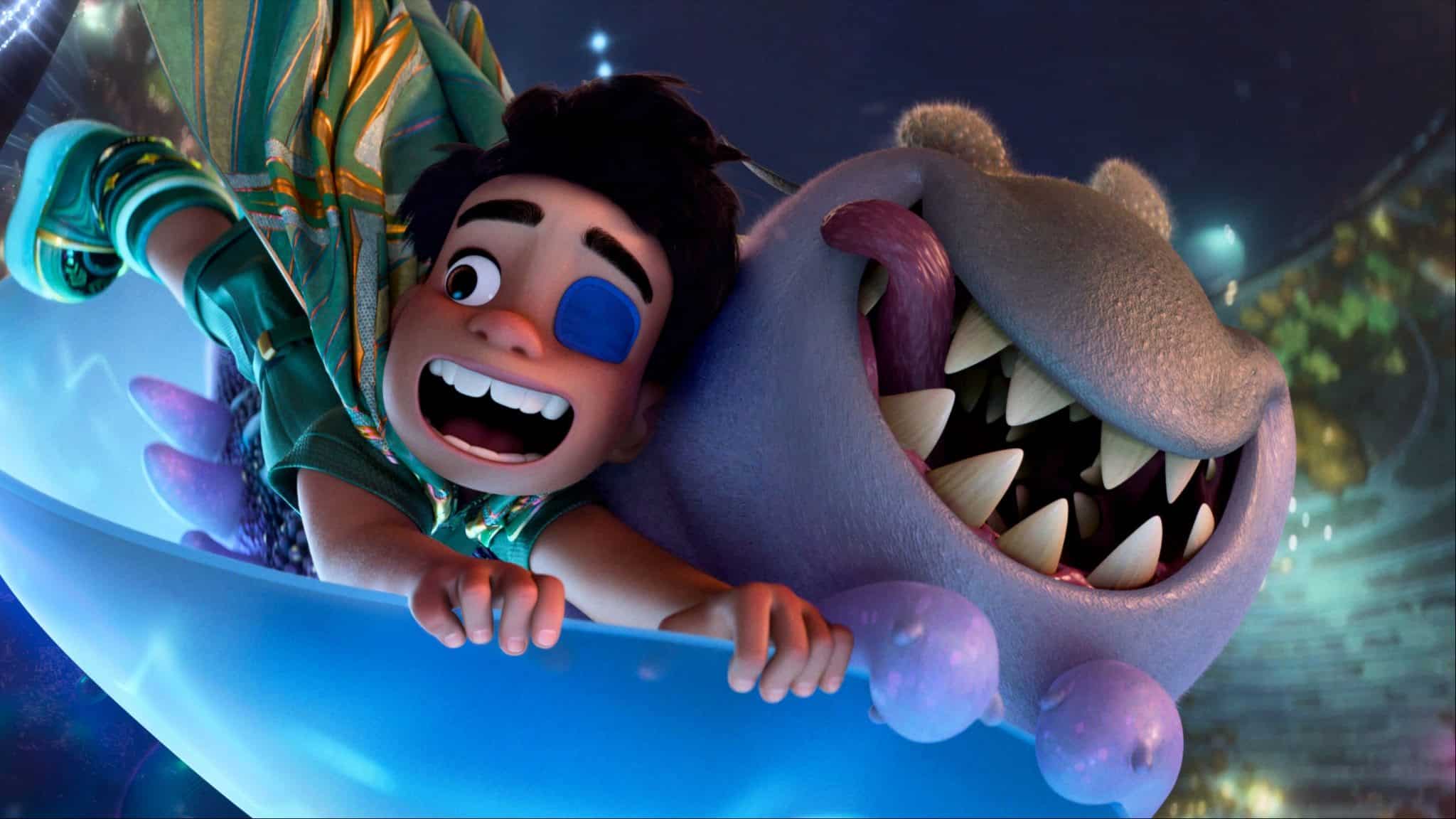 Elio character in space with alien creature.