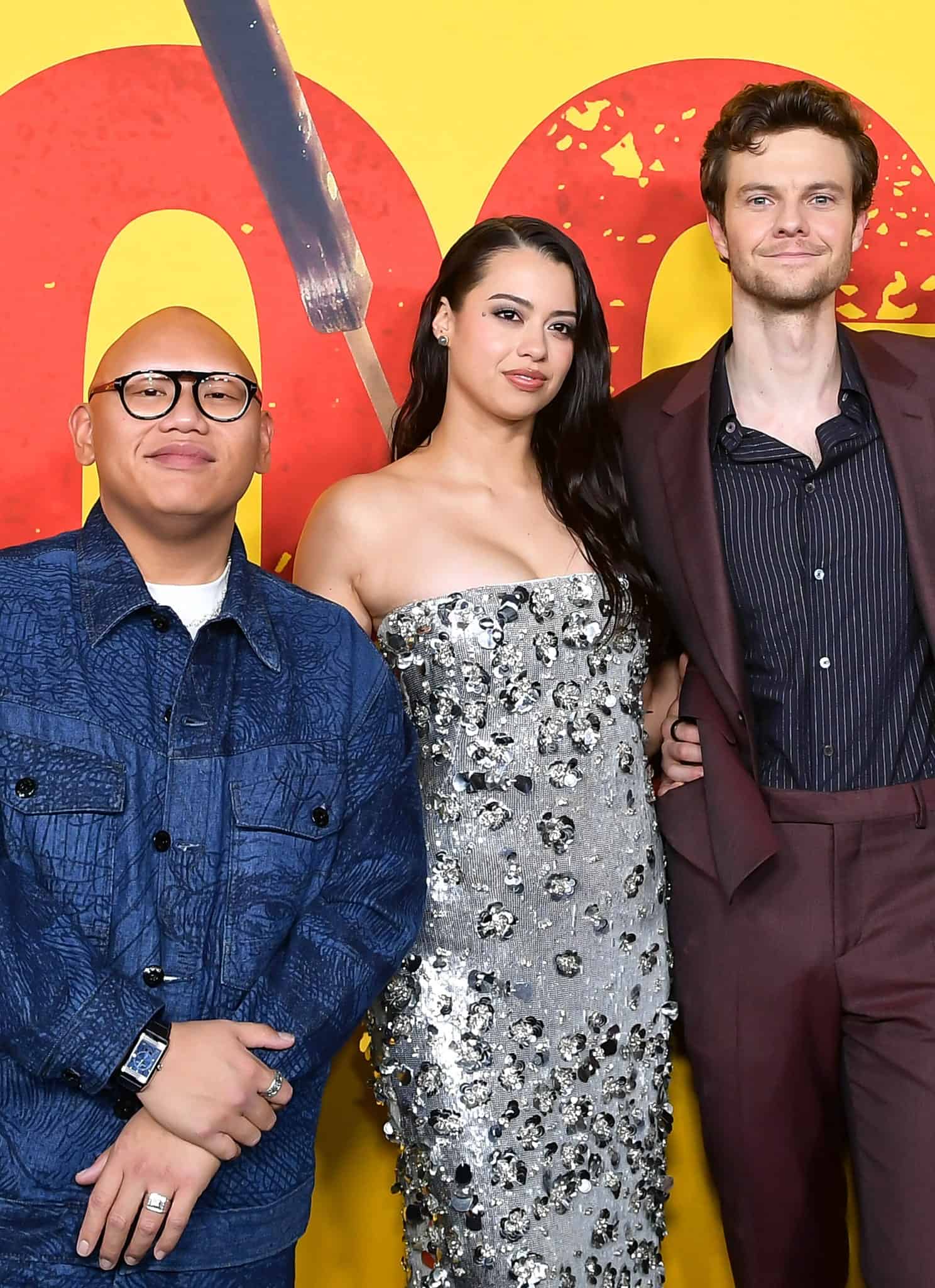 From left, Jacob Batalon, Amber Midthunder, Jack Quaid, and Ray Nicholson at the "Novocaine" Los Angeles Premiere at Paramount Pictures Studios.