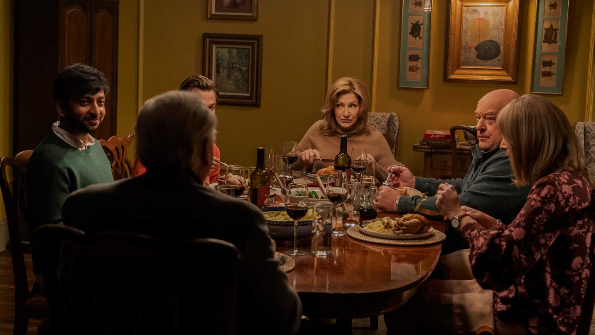 From left, Nik Dodani, Edie Falco, Dean Norris, and Lisa Kudrow in "The Parenting."