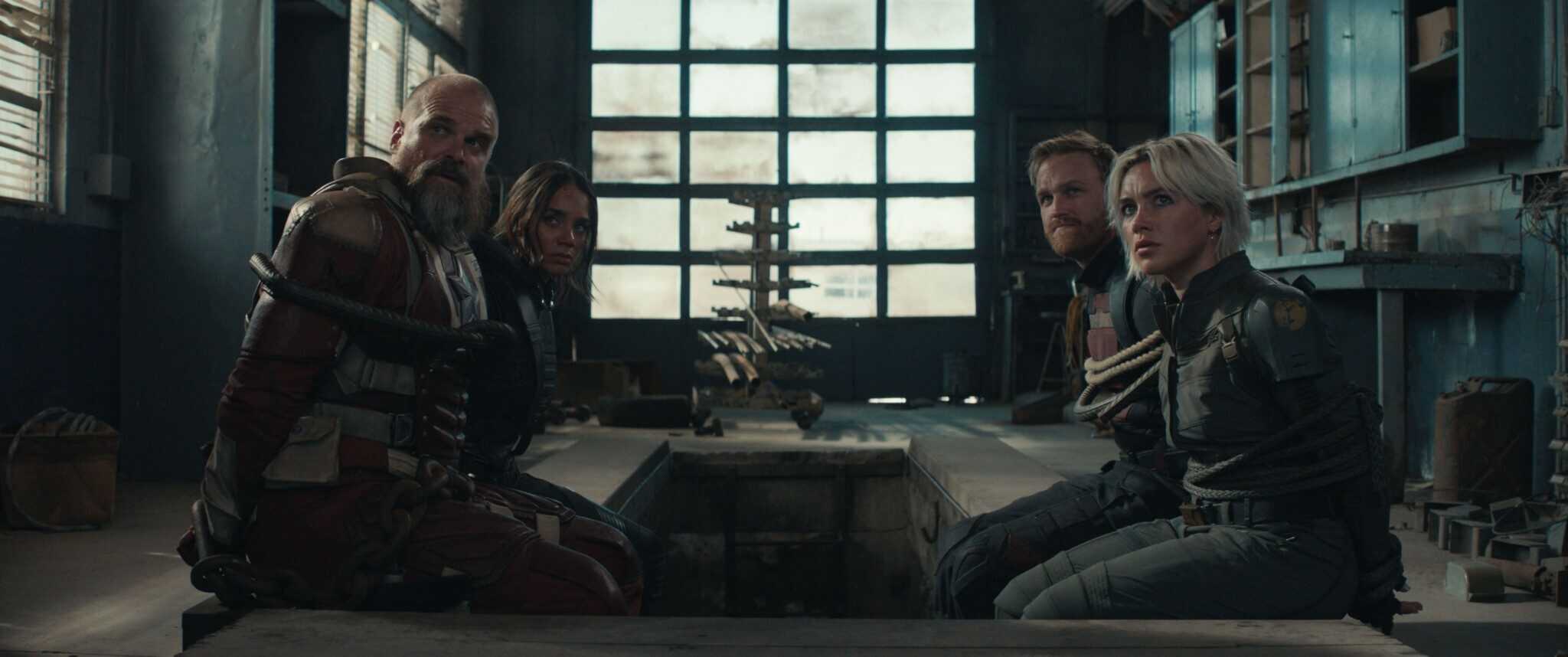 Alexei Shostakov/Red Guardian (David Harbour), Ghost (Hannah John-Kamen), John Walker (Wyatt Russell) and Yelena Belova (Florence Pugh) in "Thunderbolts."