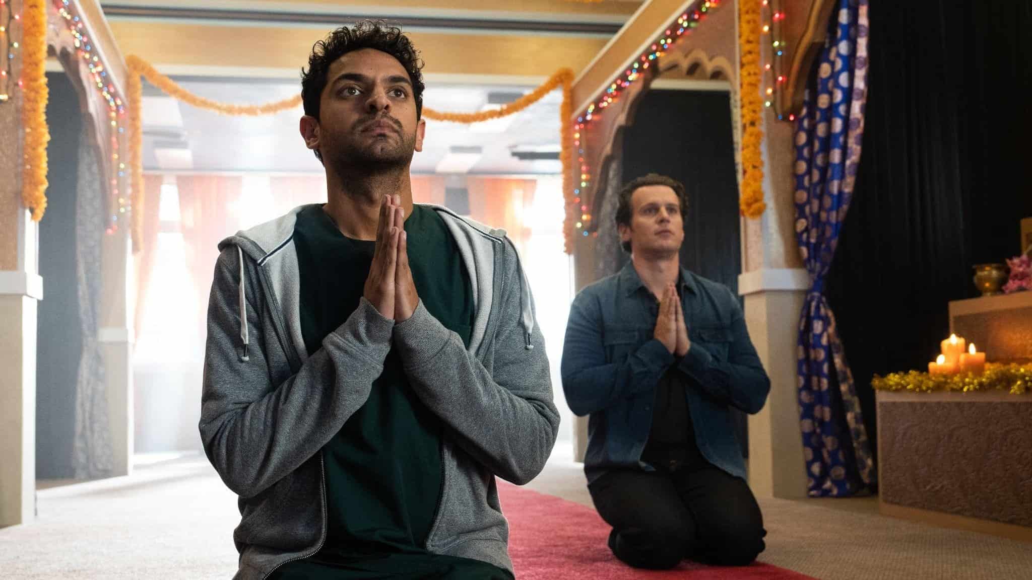 From left, Karan Soni as Naveen and Jonathan Groff as Jay in "A Nice Indian Boy."