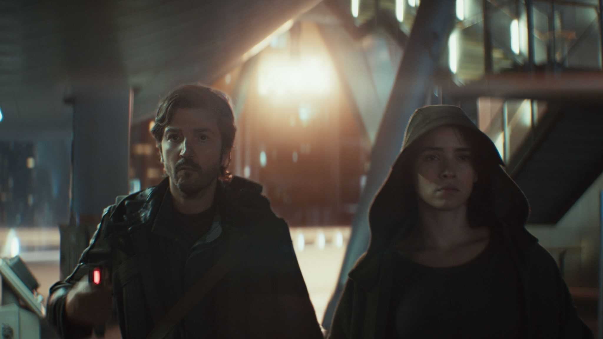 From left, Andor (Diego Luna) and Bix Caleen (Adria Arjona) in season two of "Andor."