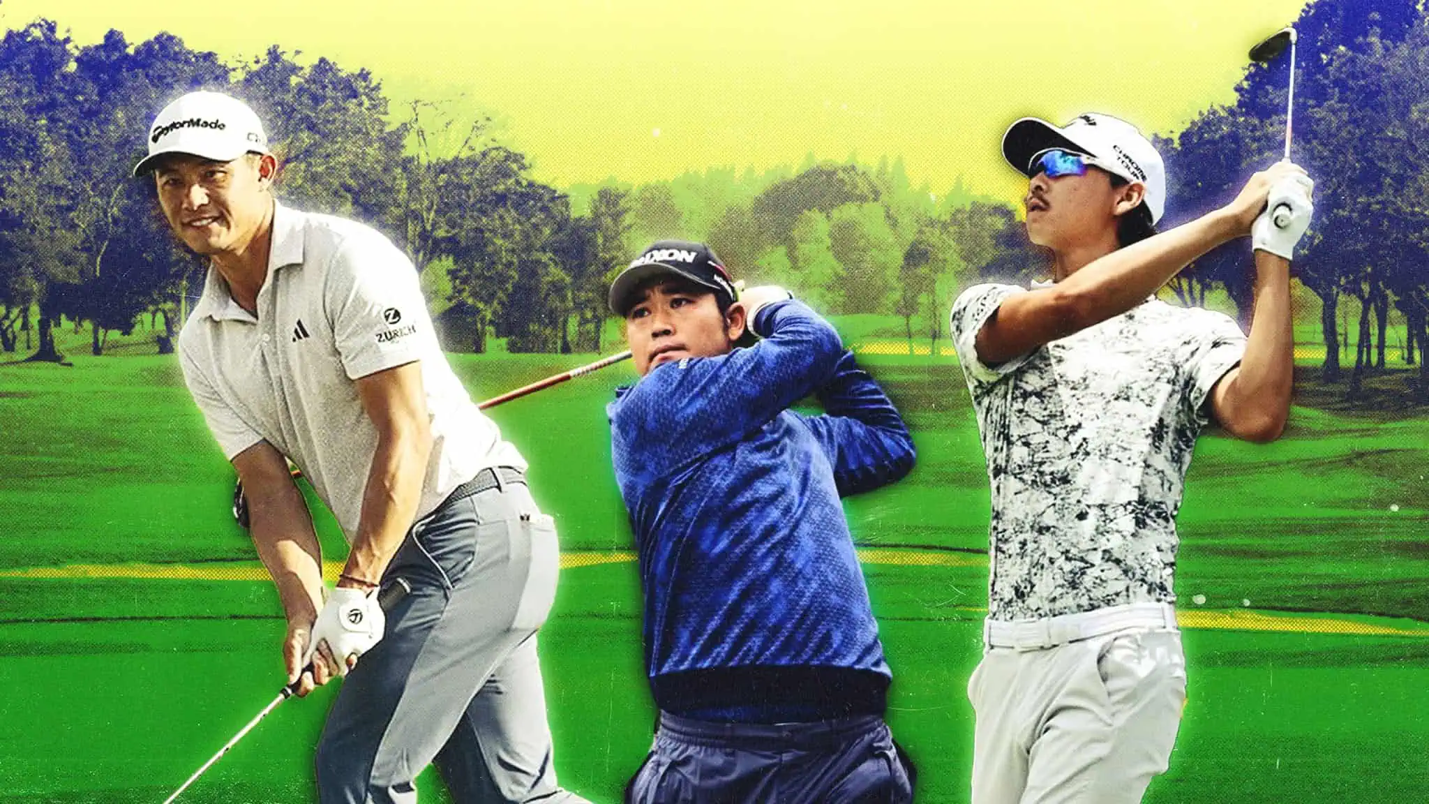 Collin Morikawa, Hideki Matsuyama, and Min Woo Lee.