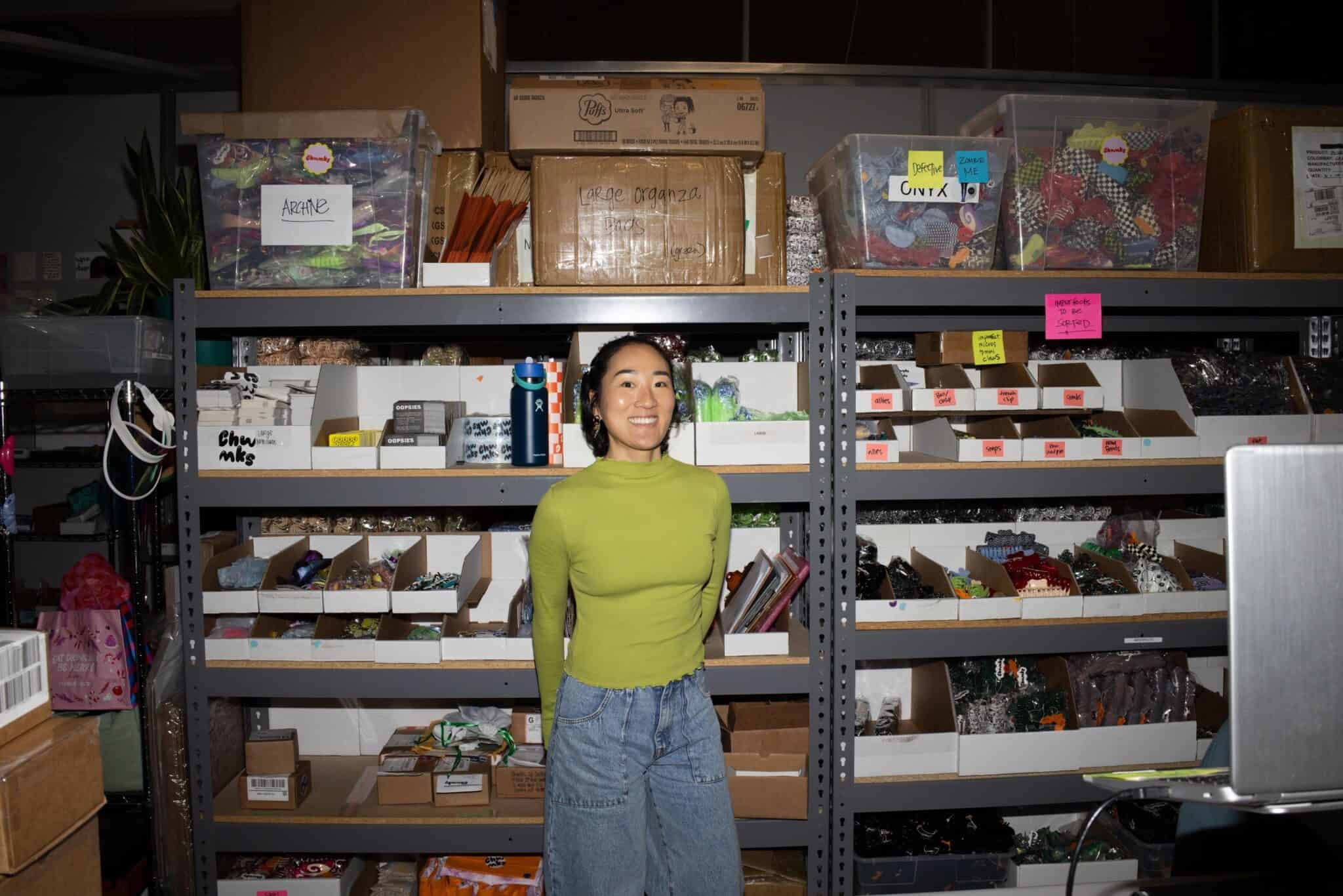 Chunks founder Tiffany Ju in her business's warehouse.