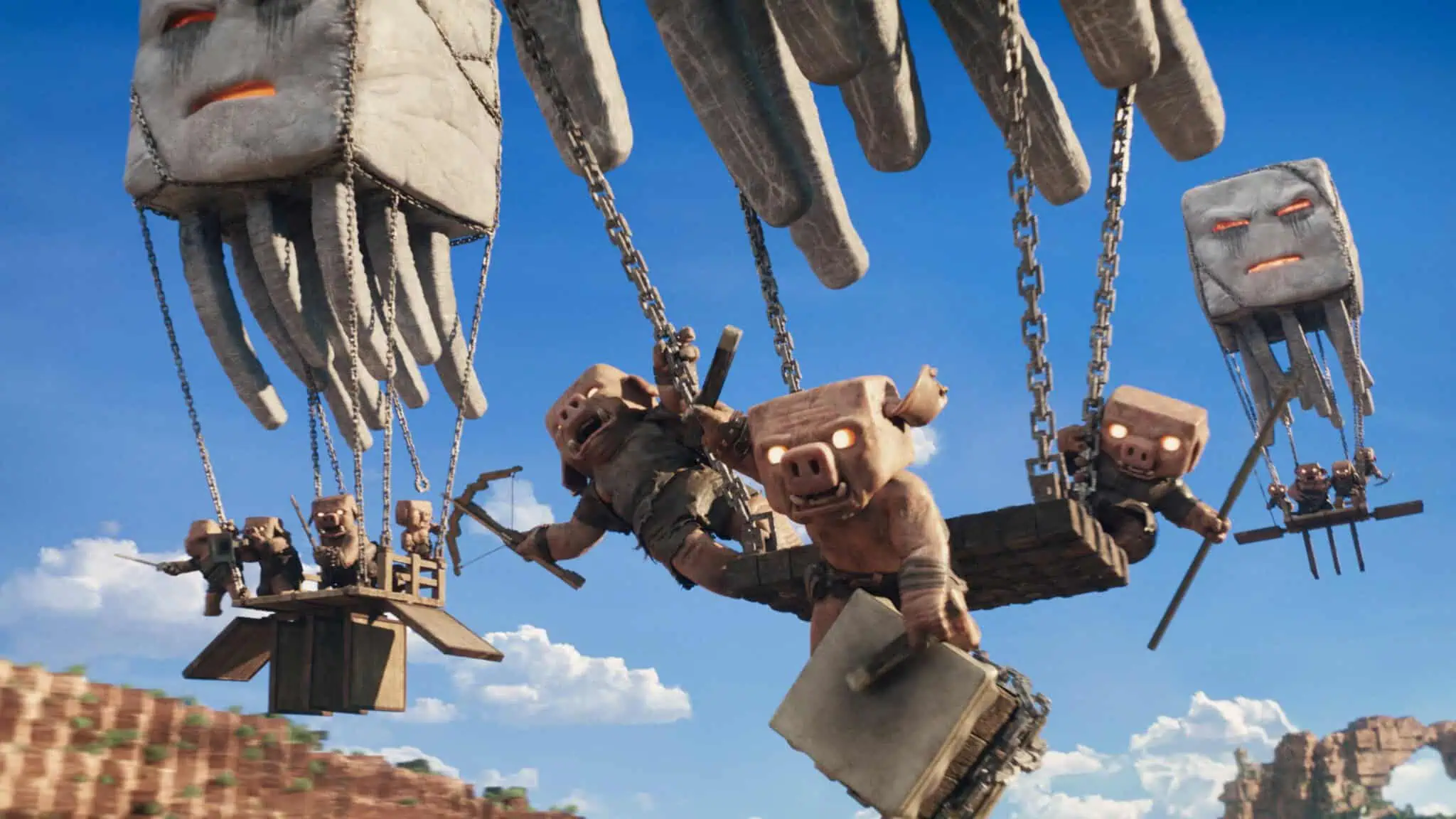 Ghasts and Piglins in "A Minecraft Movie."