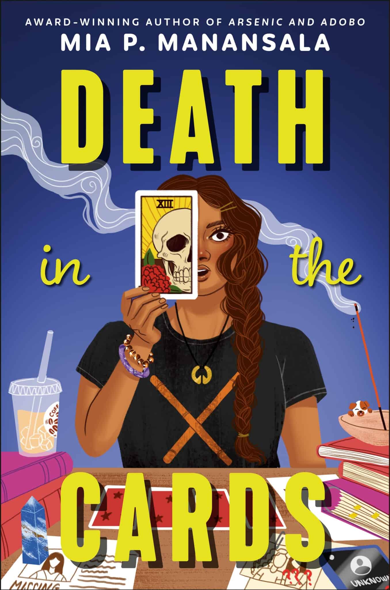 Book cover for "Death in the Cards" by Mia Manansala.