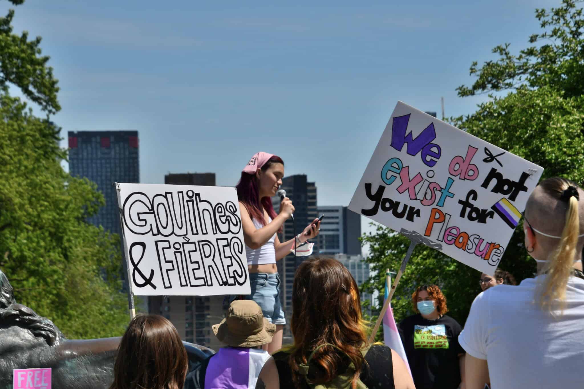 Celeste Trianon speaking at Dyke March 2024 in Montreal