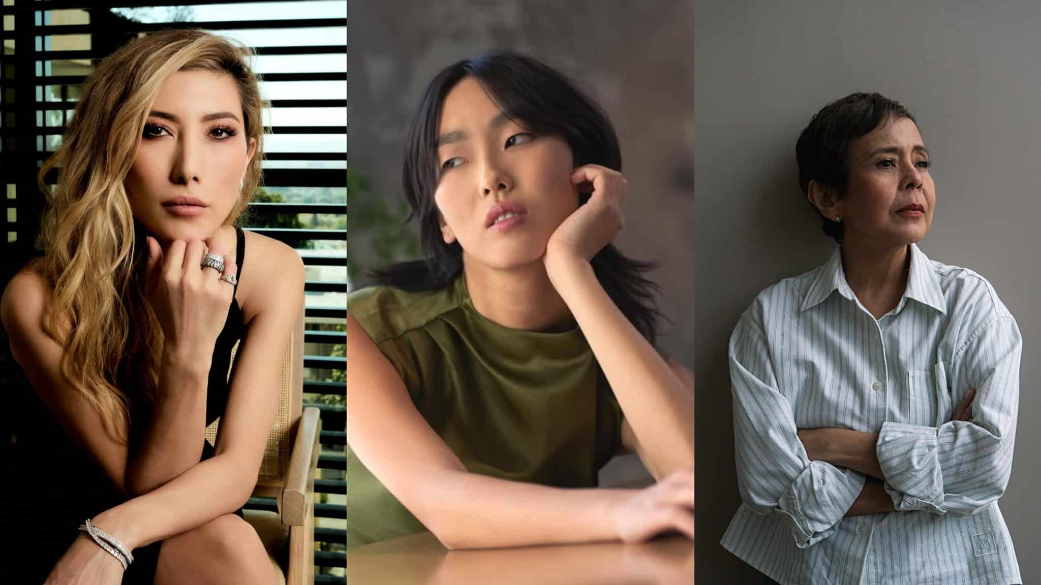 Collage of Dichen Lachman, Madison Hsu in green and Dolly De Leon in blue shirt.