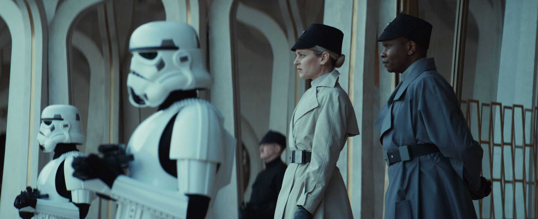 Dedra Meero (Denise Gough) and Grymish (Kurt Egyiawan) in "Andor" season two.
