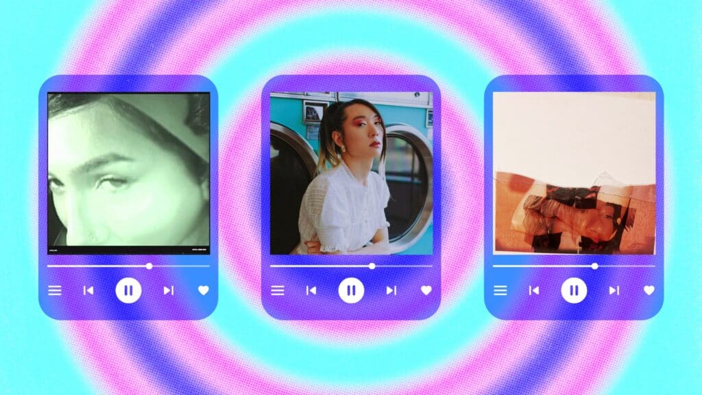 From left, cover art for “Haldi” by Mya Mehmi, “Serotonin Serenade” by SuperKnova, and “Becoming You” by BB Sway.