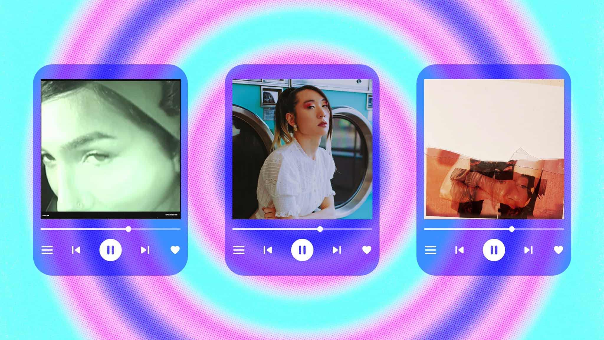 From left, cover art for “Haldi” by Mya Mehmi, “Serotonin Serenade” by SuperKnova, and “Becoming You” by BB Sway.