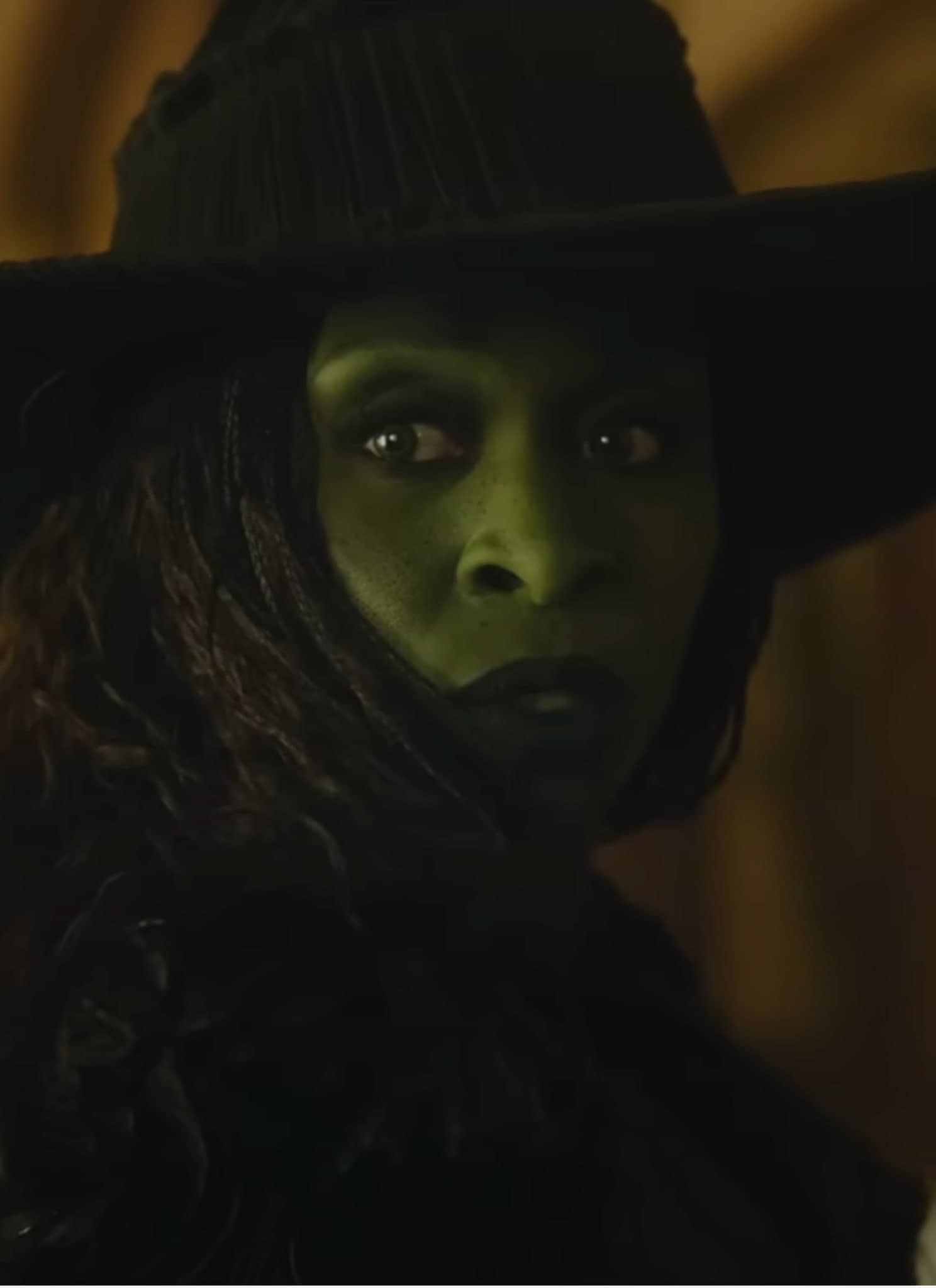 Cynthia Erivo as Elphaba in black color wicked witch outfit.