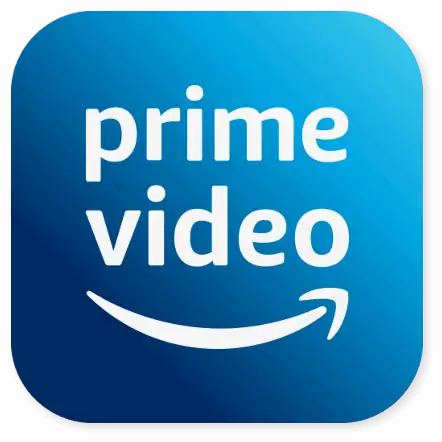 Amazon Prime Video logo with white text reading prime video and a curved arrow resembling a smile, set against a blue gradient background with rounded corners.