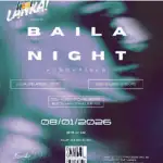 Poster for Baila Night Fundraiser on 08/01/2026, 8PM-12AM, featuring local Sri Lankan food, South Asian vendors, and music. RSVP link provided. All ticket proceeds go to the Sambol Foundation.