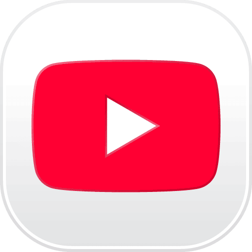 A red play button icon with a white triangle in the center, representing the YouTube logo, on a light gray rounded square background.
