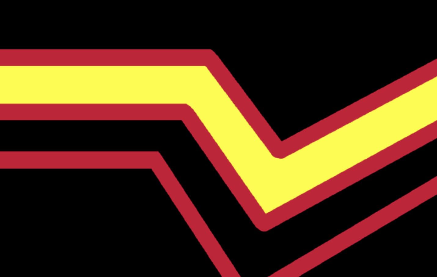 A black background with three zigzag stripes: a thick yellow stripe in the center, outlined above and below by thinner red stripes.
