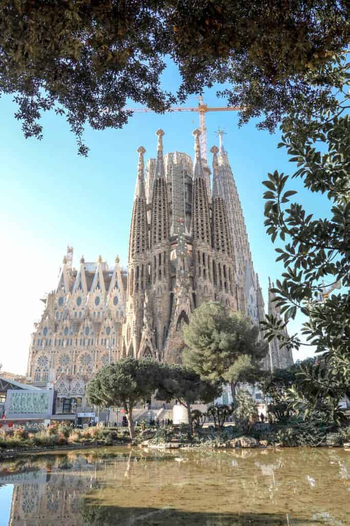 view of La Sagrada Familia from Placa Gaudi