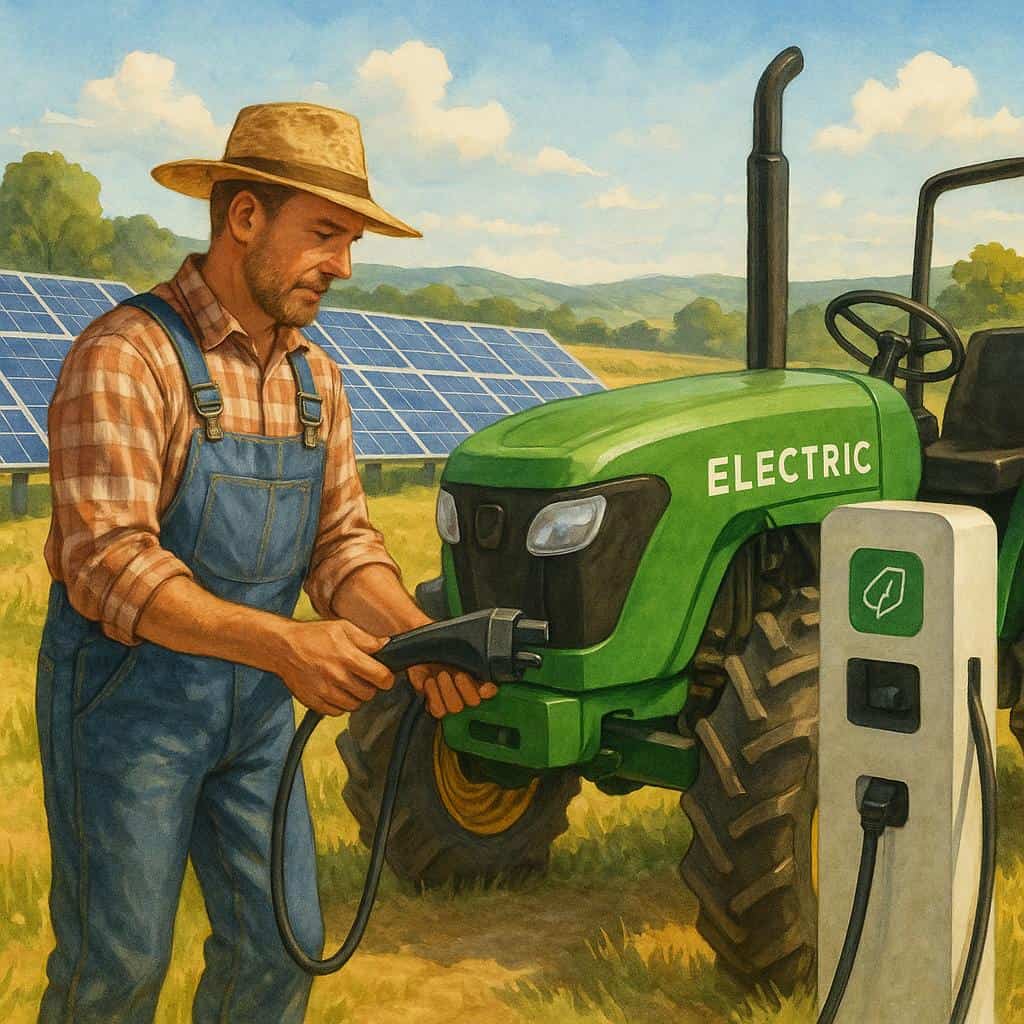Electric Tractor Charging on Farm