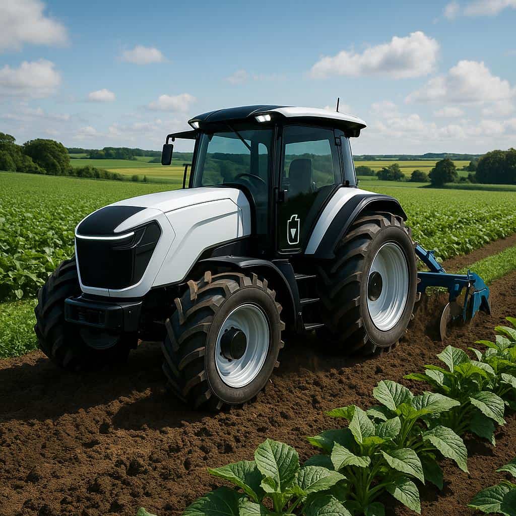 Electric tractor working quietly in the field