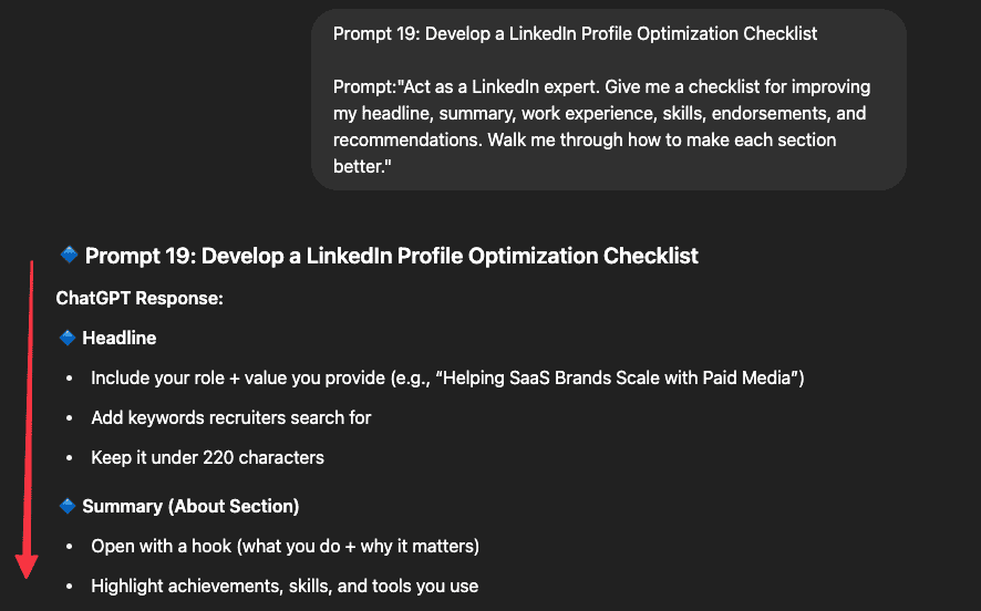 linkedin optimization checklist prompt