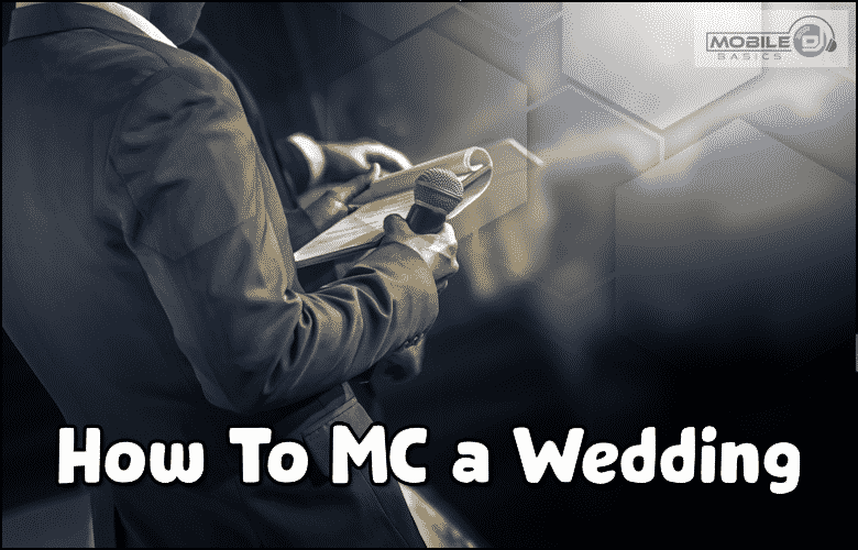 A person in a suit holding a microphone and notes presents "How To MC a Wedding," offering guidance for mastering the art of wedding hosting.