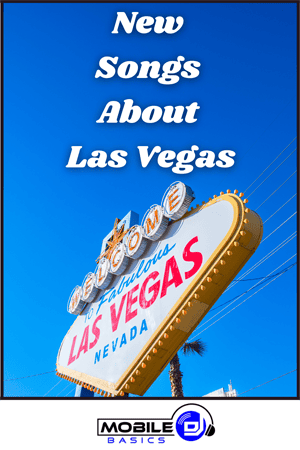 A retro "Welcome to Fabulous Las Vegas Nevada" sign under a clear blue sky, with text that reads "New Songs About Las Vegas"—celebrating the city’s iconic spirit and the best songs about Las Vegas.
