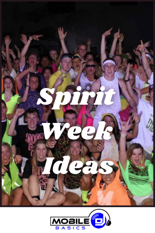 A group of students in colorful outfits posing together at a school event, showcasing their creativity and enthusiasm for Spirit Week Ideas, with the text "Spirit Week Ideas" overlaid.