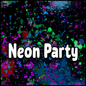 Colorful neon splatters burst on a dark background, highlighting the bold white words 'Neon Party' at the center for a vibrant and dazzling effect.