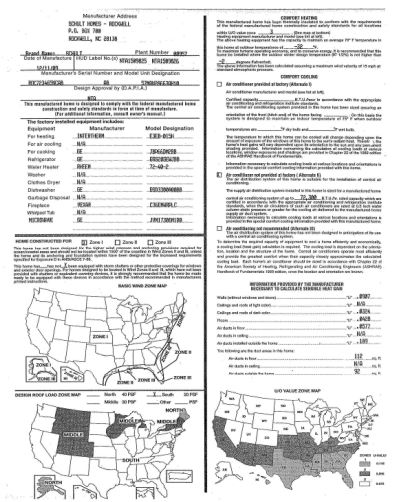 Manufactured Home HUD Tag - DATA PLATE EXAMPLE