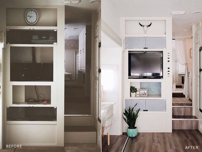 3 Cute Camper Decorating Ideas -5th wheel entertainment center